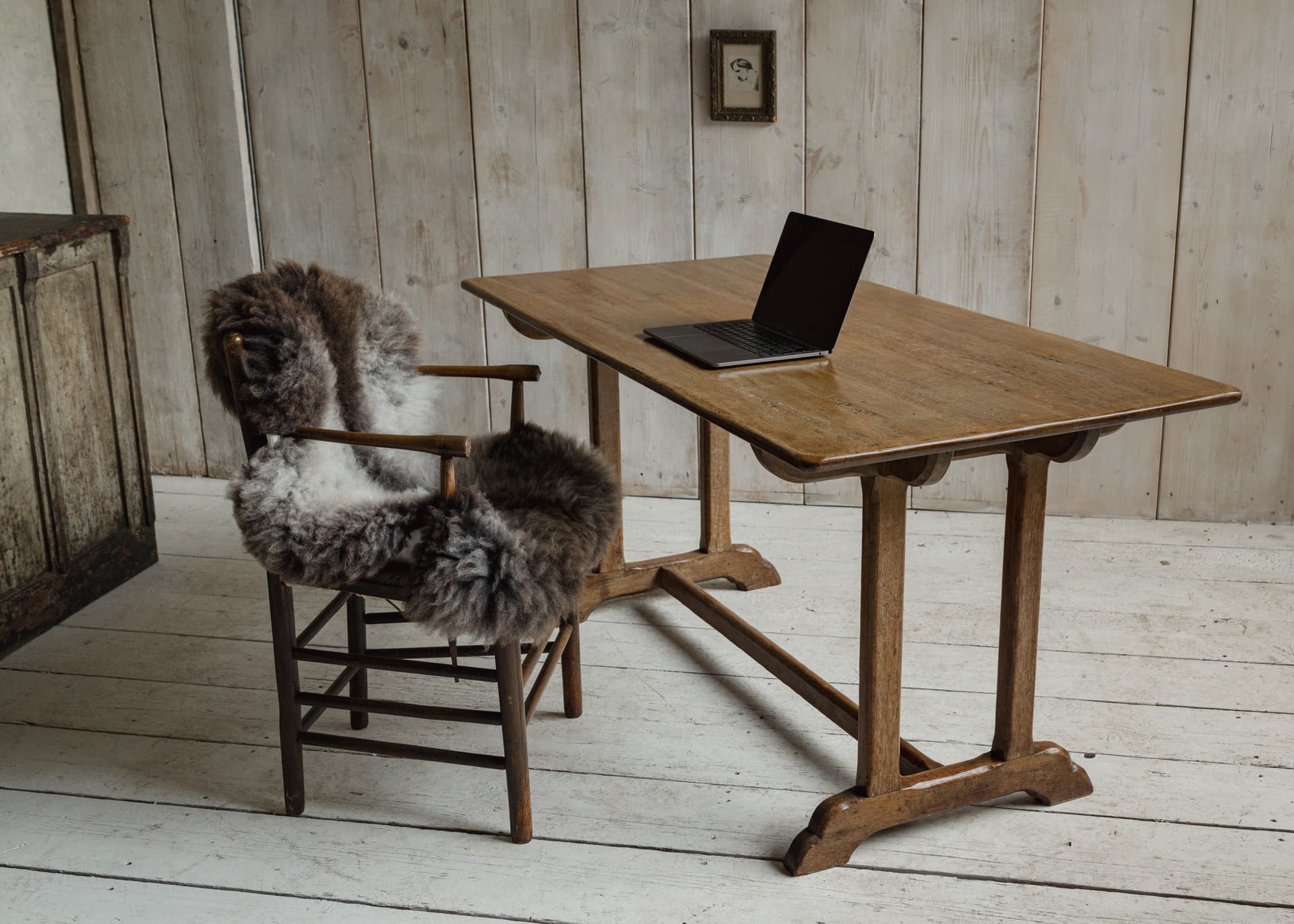 Mid 20th Century Limed Oak Refectory Table / Desk