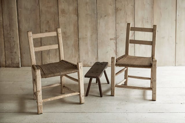 An Original Pair of Irish Súgán Folk Art Chairs