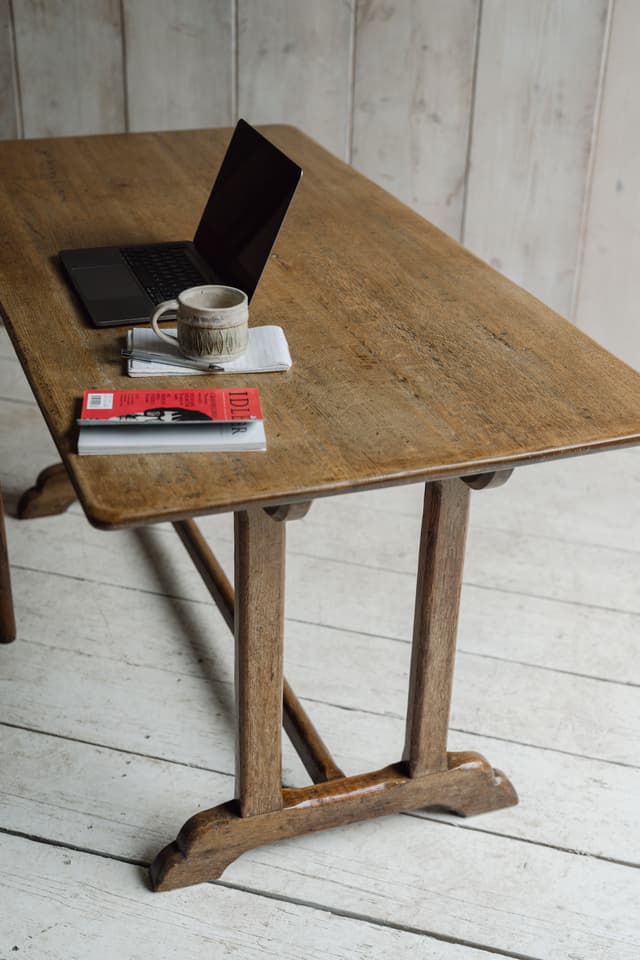 Mid 20th Century Limed Oak Refectory Table / Desk