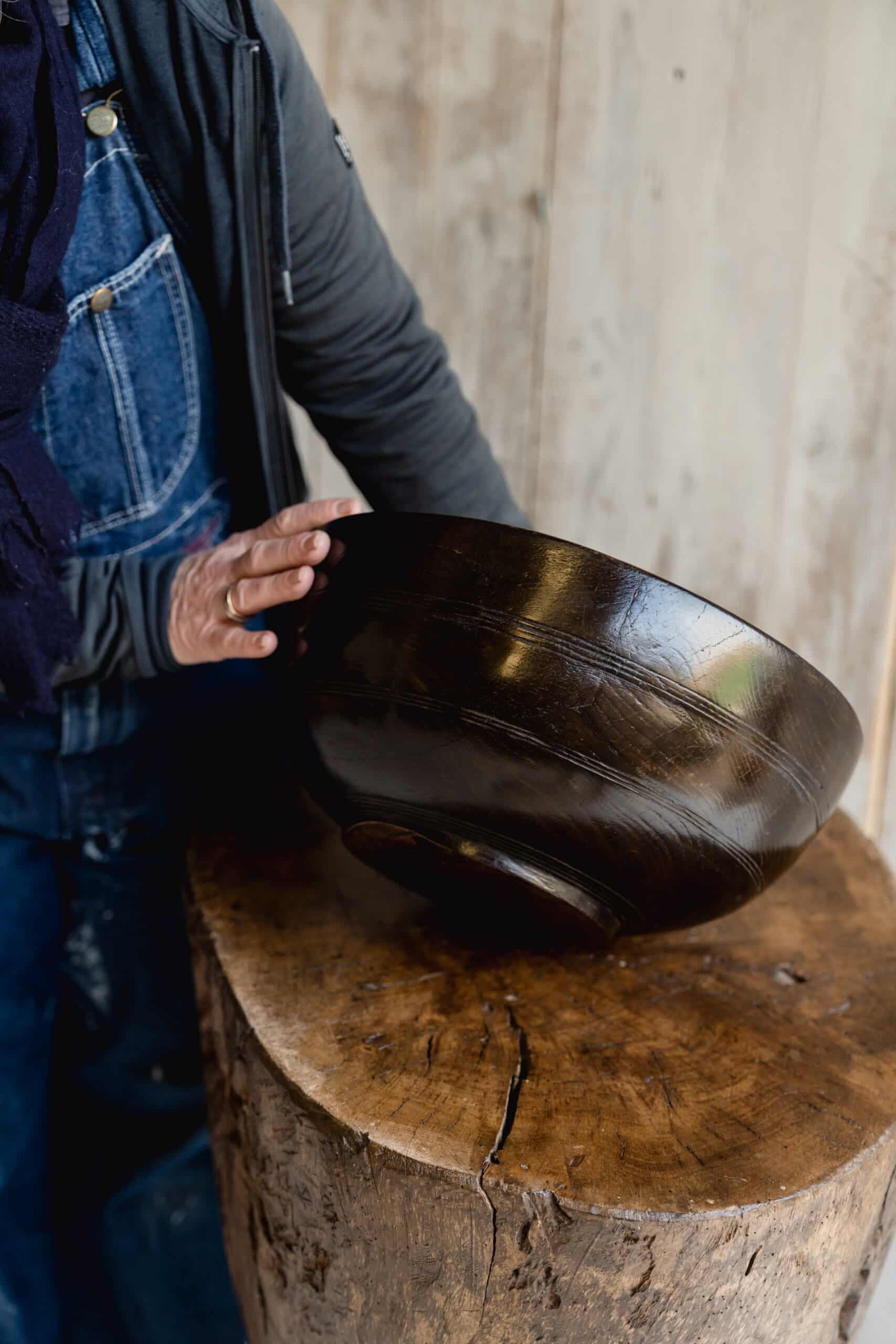 An Exceptional  Large Turned Welsh Dairy Bowl in Elm