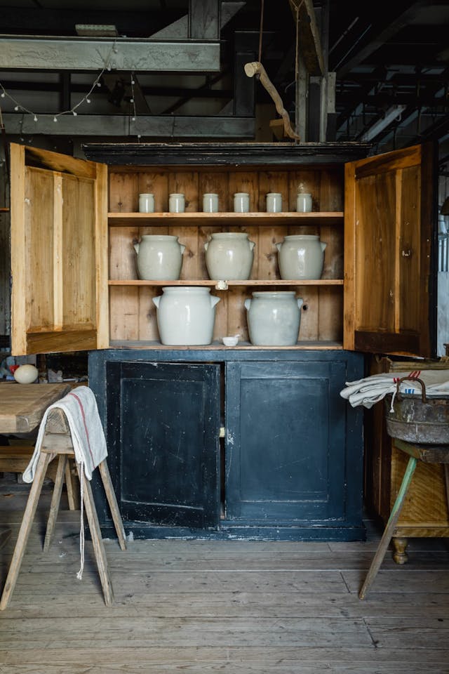 Blue Black 19th Century Pine Housekeeper's Cupboard