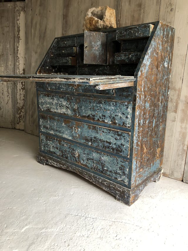 Blue Black 19th Century Pine Housekeeper's Cupboard