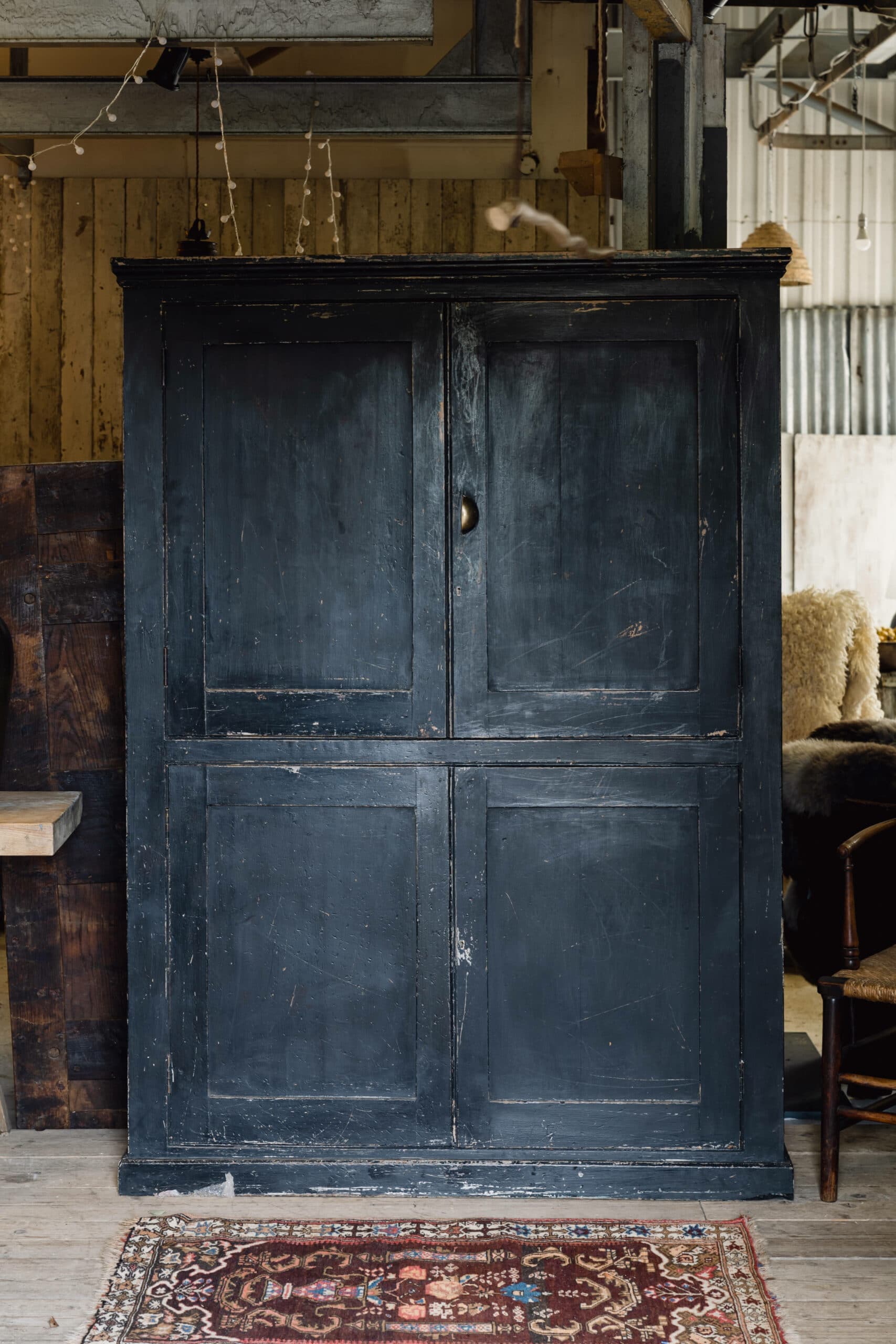 Blue Black 19th Century Pine Housekeeper's Cupboard