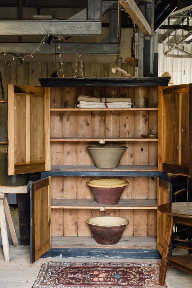 Blue Black 19th Century Pine Housekeeper's Cupboard