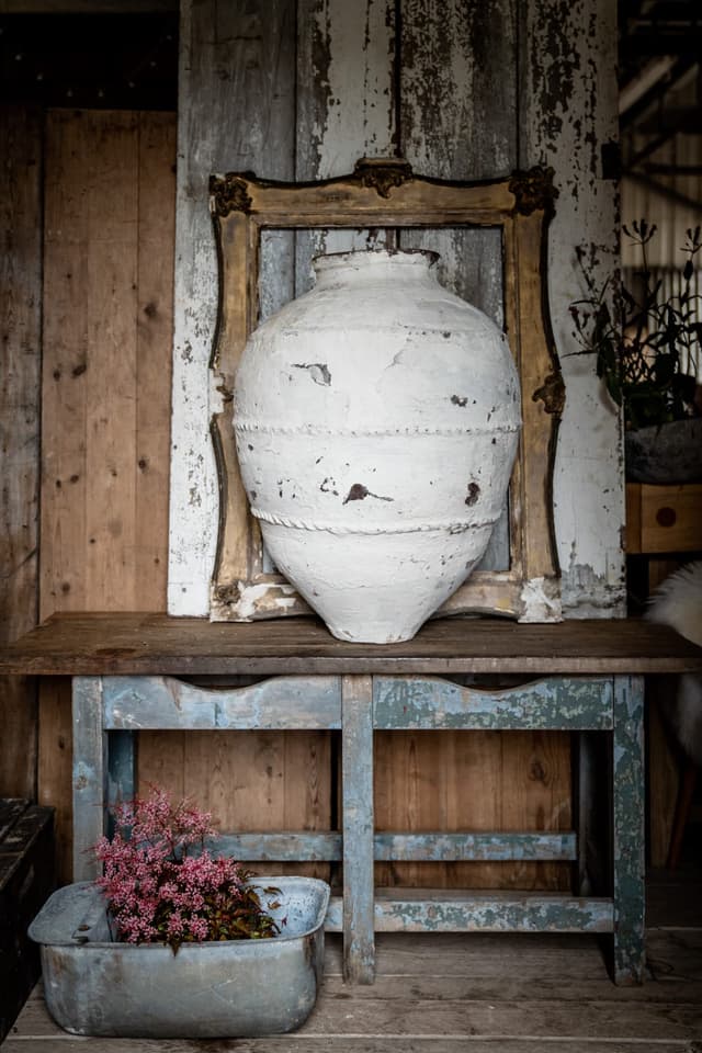 Rustic Low Table with Original Blue Paint