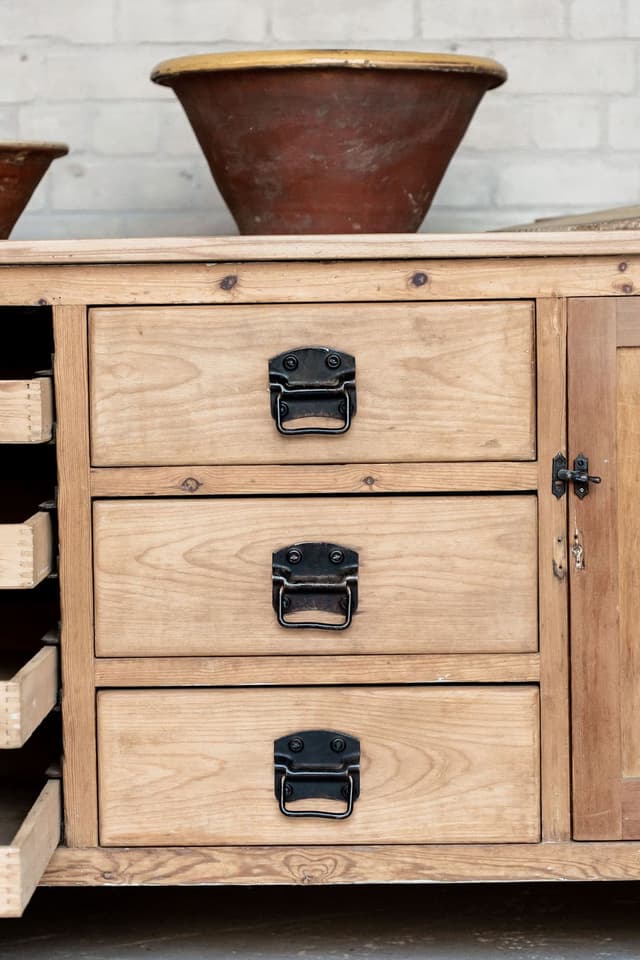 A Large Old Pine Kitchen Cupboard with a Beech Worktop