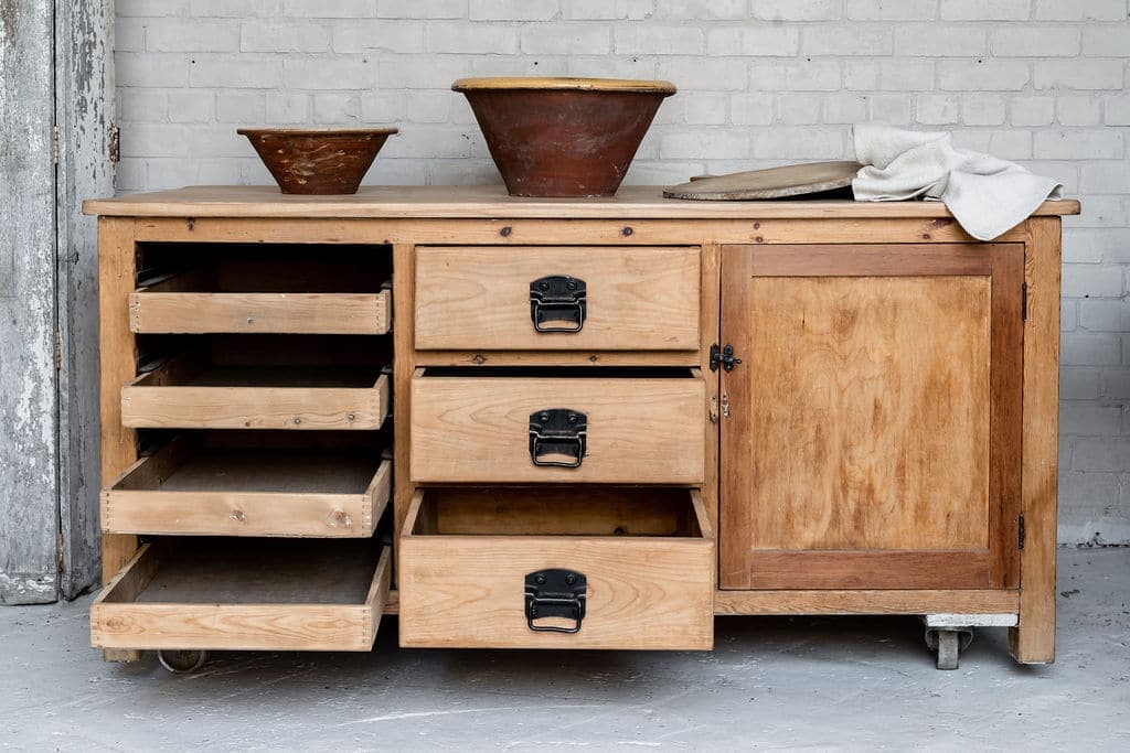 A Large Old Pine Kitchen Cupboard with a Beech Worktop