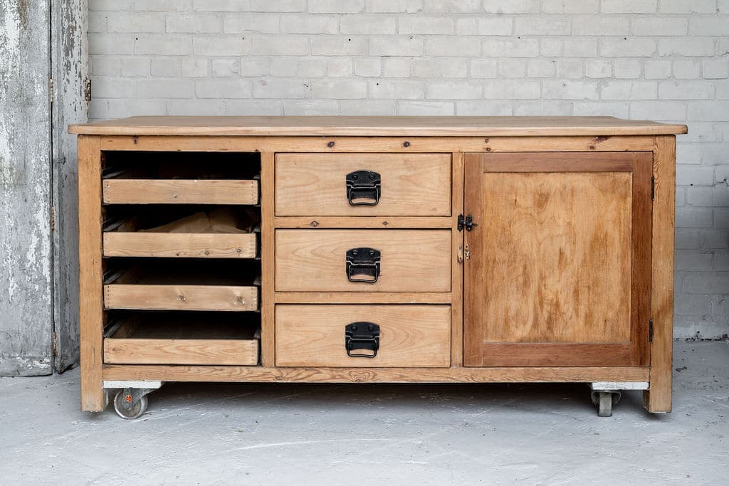 A Large Old Pine Kitchen Cupboard with a Beech Worktop