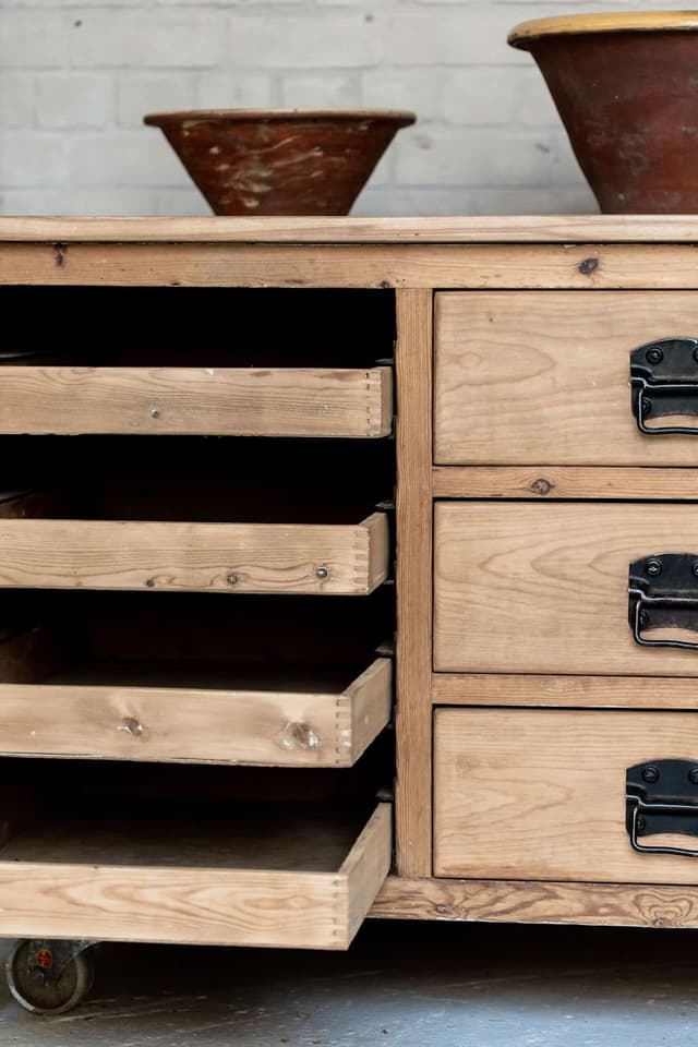 A Large Old Pine Kitchen Cupboard with a Beech Worktop