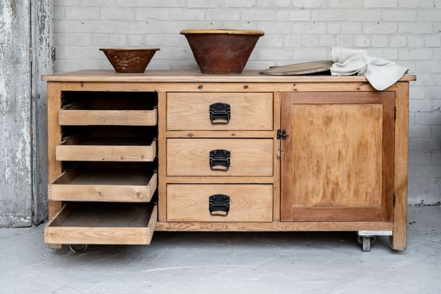 A Large Old Pine Kitchen Cupboard with a Beech Worktop