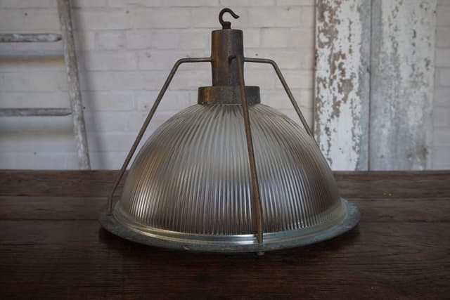 Vintage Clear Glass Holophane Light with Verdigris Patina