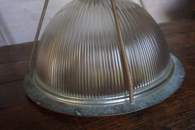 Vintage Clear Glass Holophane Light with Verdigris Patina