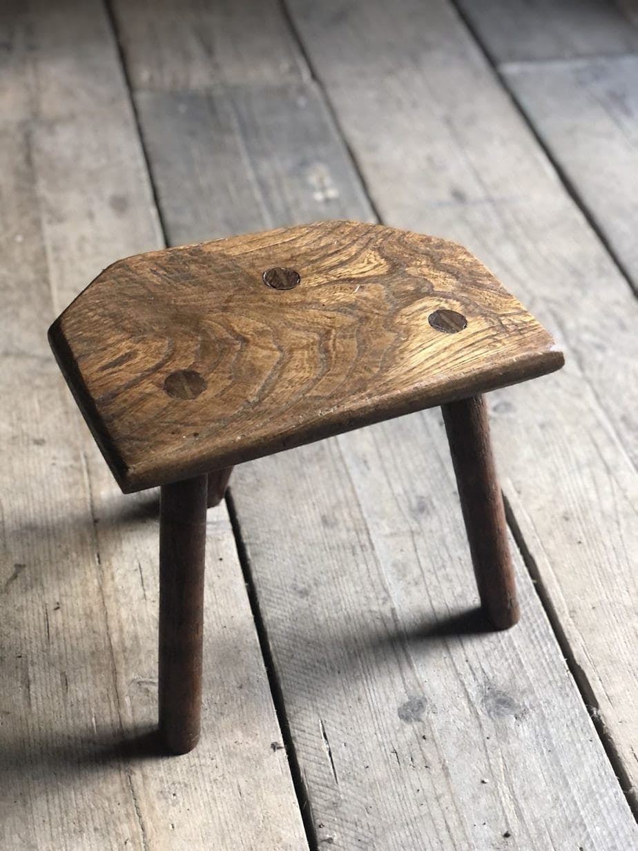 Pretty 19th Century Welsh Dairy Stool Made in Elm and Ash