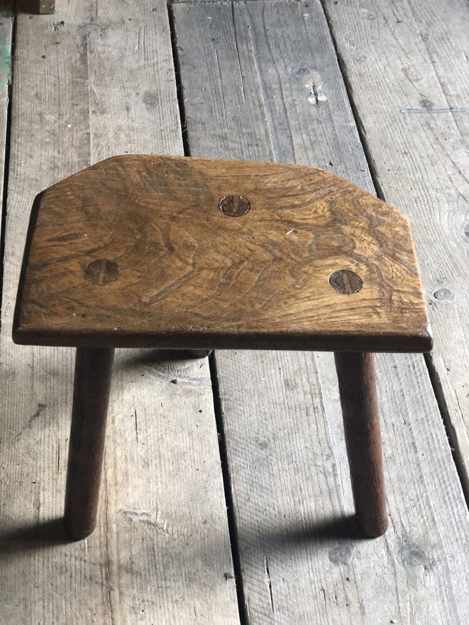 Pretty 19th Century Welsh Dairy Stool Made in Elm and Ash