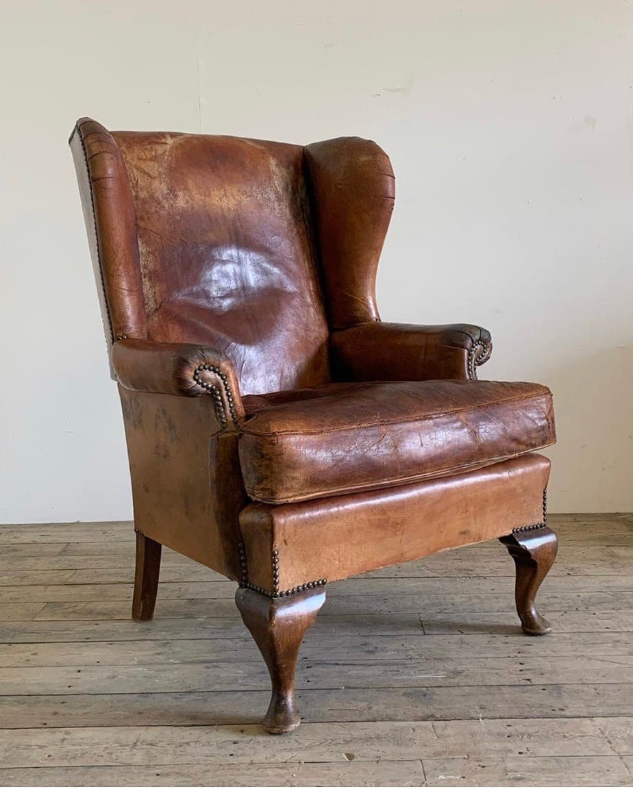 A Well Loved Leather Wingback Chair