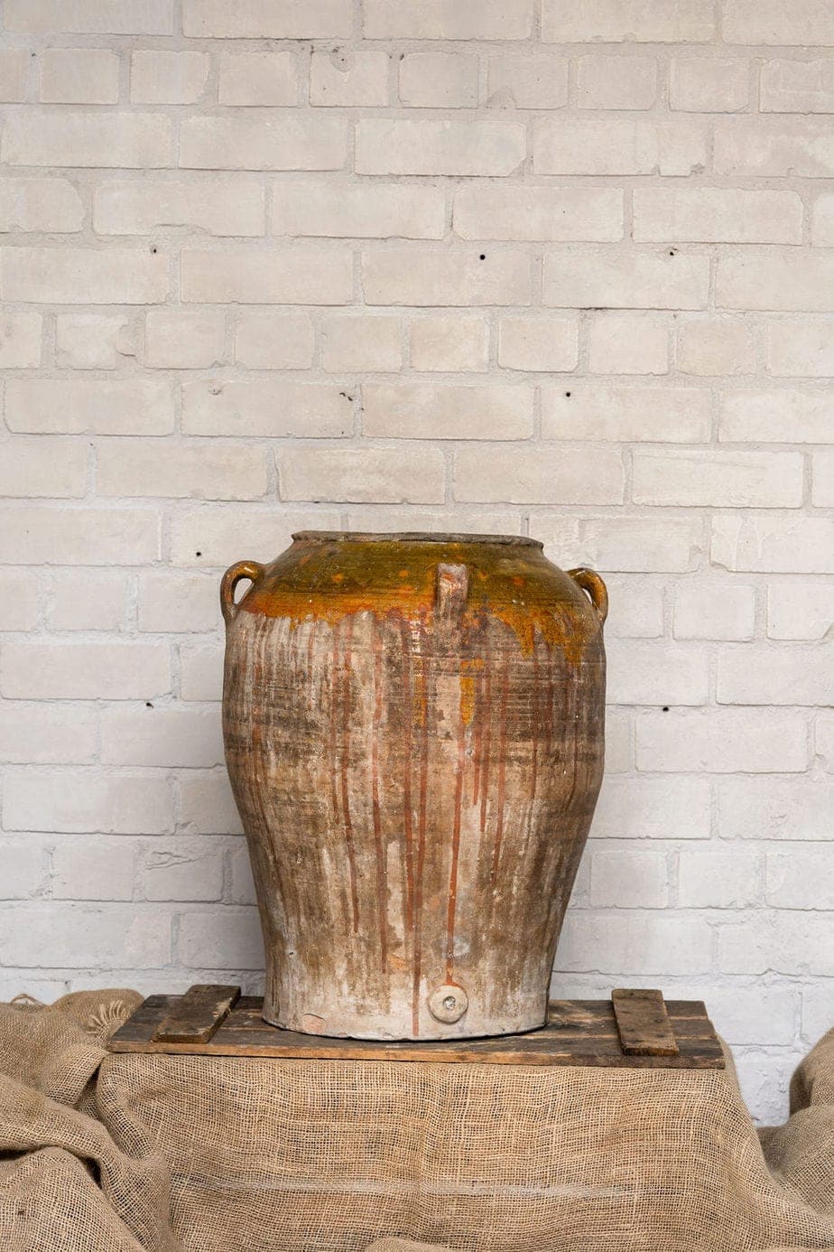 Antique Olive Pot with Brown and Green Glaze