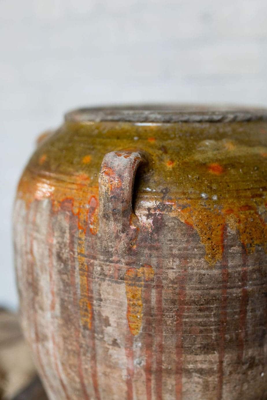 Antique Olive Pot with Brown and Green Glaze