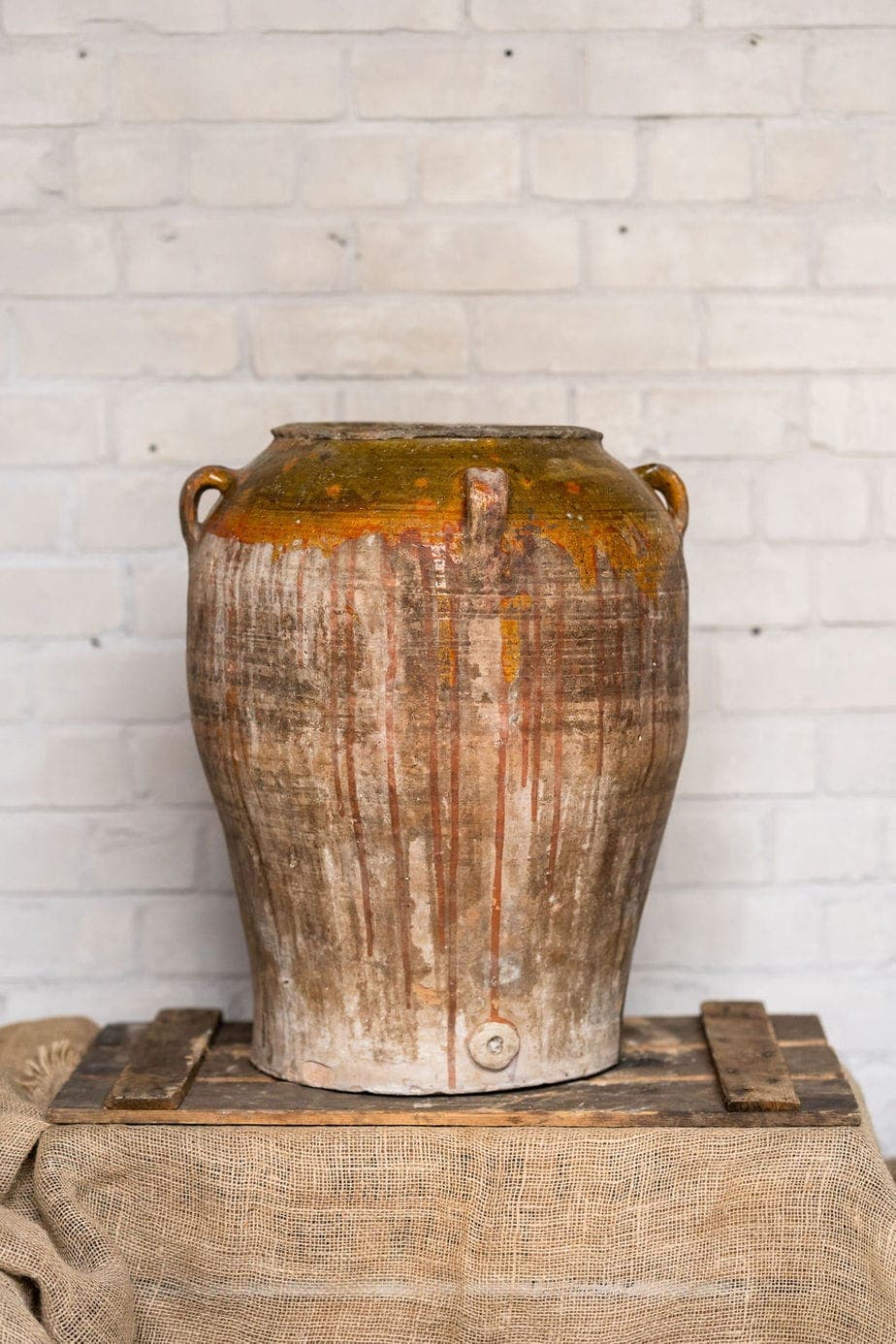 Antique Olive Pot with Brown and Green Glaze