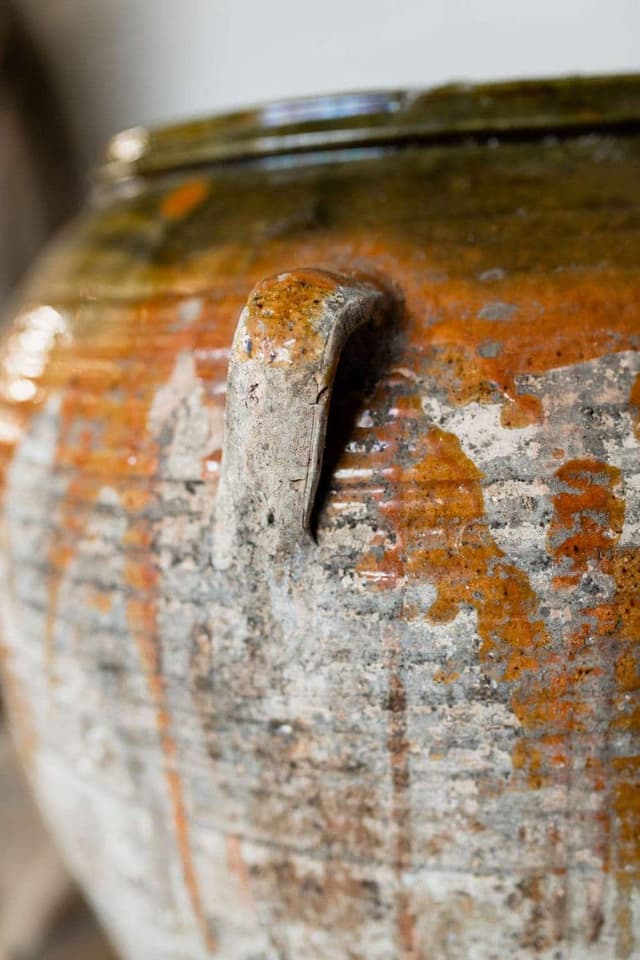 Antique Olive Pot - Burnt Orange and Green Glaze