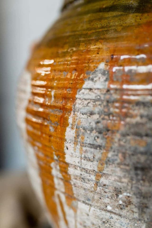 Antique Olive Pot - Burnt Orange and Green Glaze