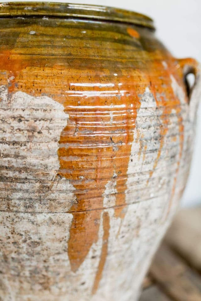 Antique Olive Pot - Burnt Orange and Green Glaze