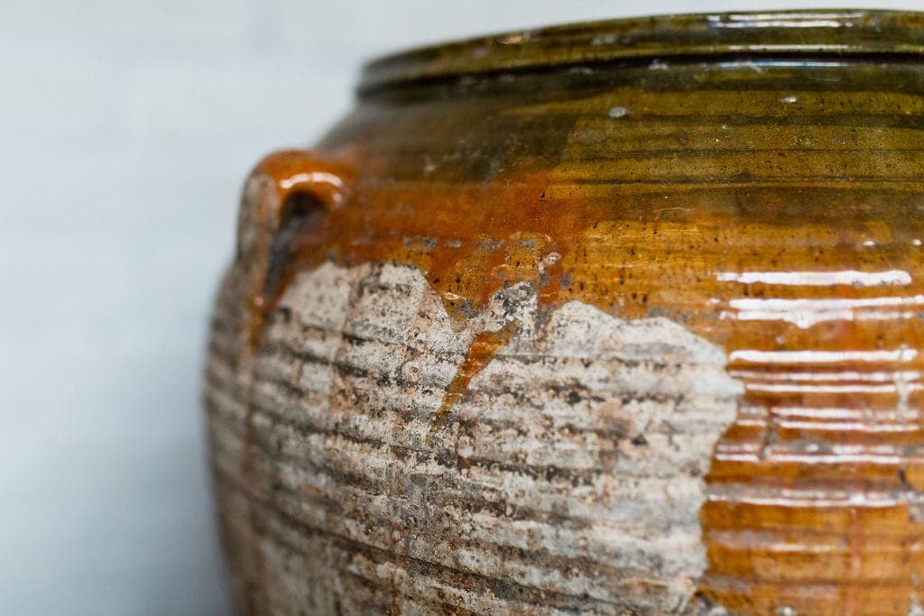 Antique Olive Pot - Burnt Orange and Green Glaze