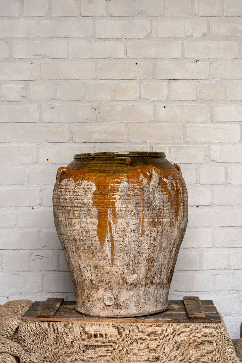 Antique Olive Pot - Burnt Orange and Green Glaze