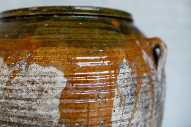 Antique Olive Pot - Burnt Orange and Green Glaze