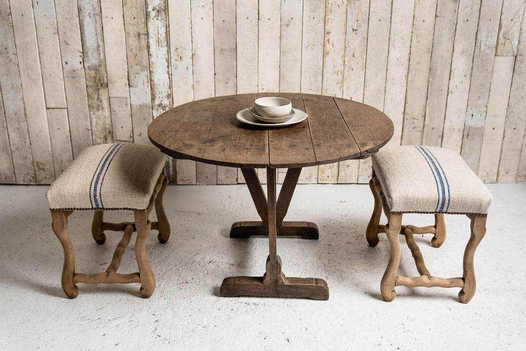 Pair of Os de Mouton Stools - Upholstered in French Linen