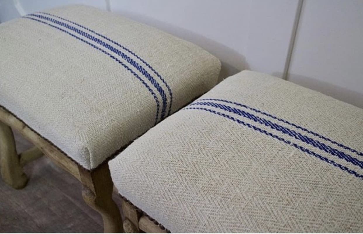 Pair of Os de Mouton Stools - Upholstered in French Linen