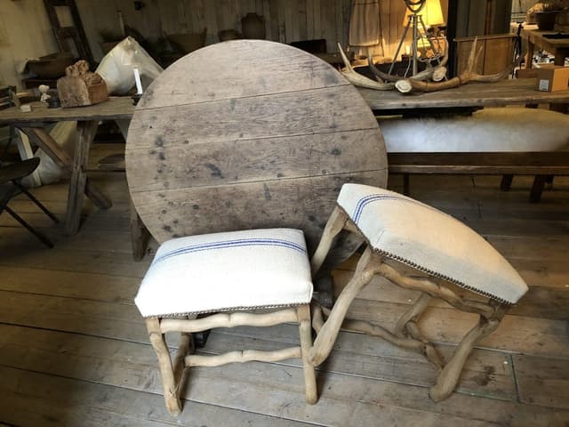 Pair of Os de Mouton Stools - Upholstered in French Linen