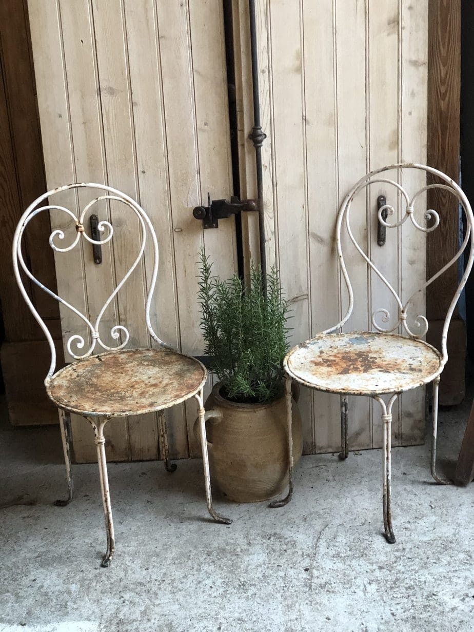 A Pair of Pretty French Wrought Iron Garden Chairs