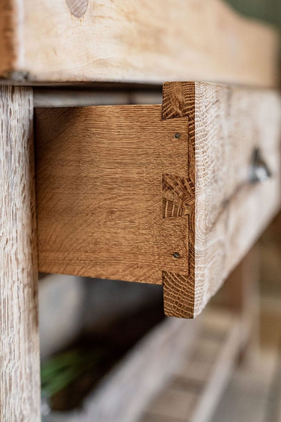 Maple Butcher's Block with a Handcrafted Two Drawer Base in Seasoned Oak