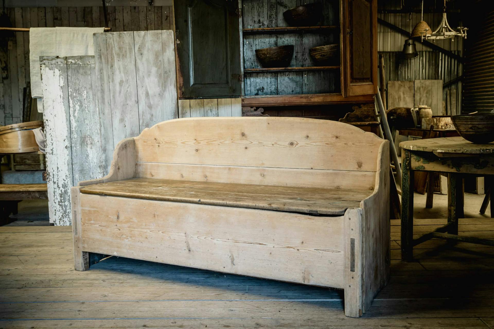 Original Pitch Pine Bench from the Jämtland area of Sweden