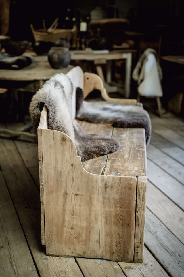 Original Pitch Pine Bench from the Jämtland area of Sweden