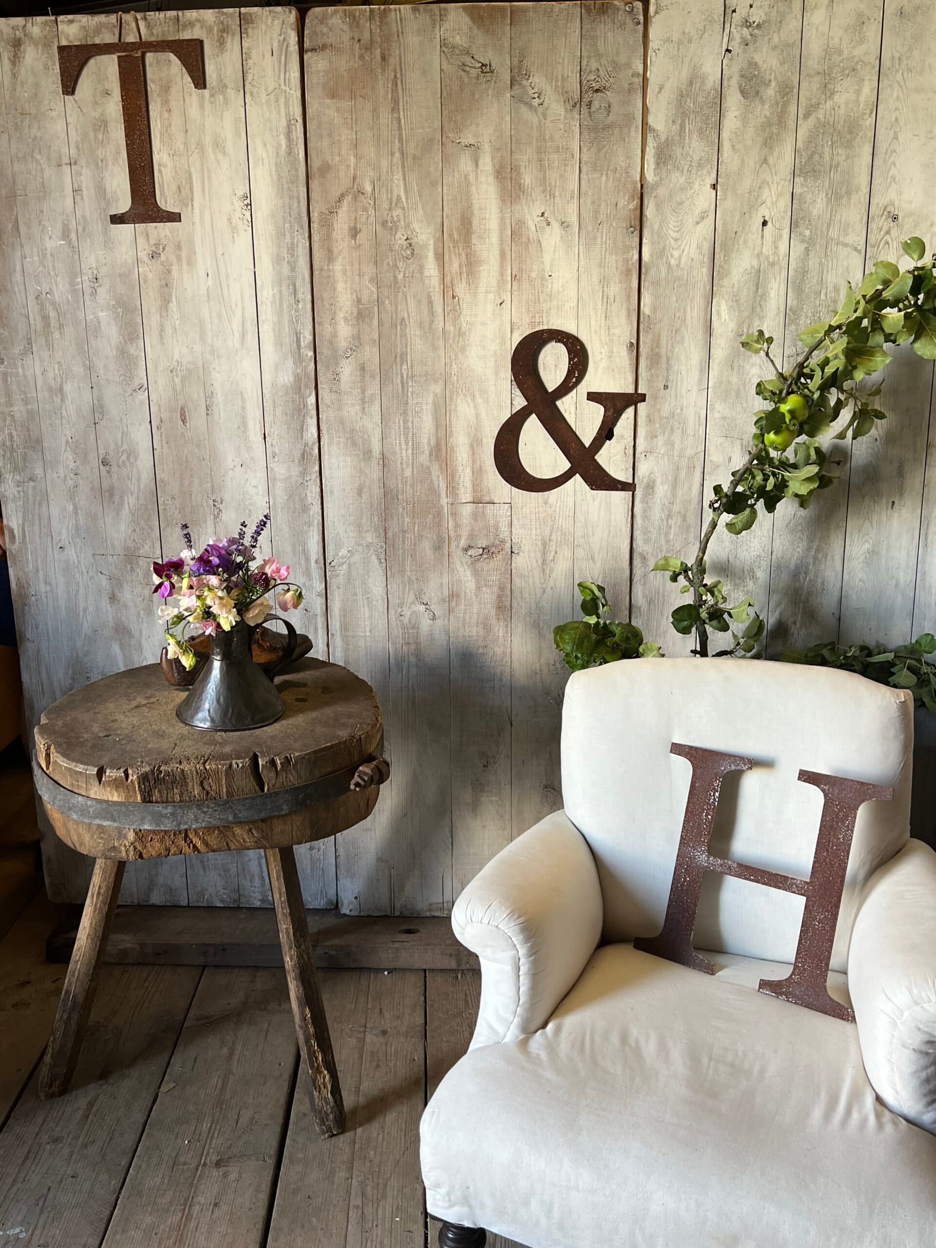 Rustic French Chopping Block Table with Original Iron Strap