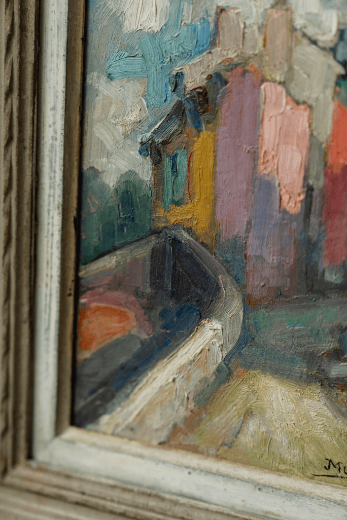 Mid-Century French Impressionist Oil on Board by Muratore - Provençal Village Scene