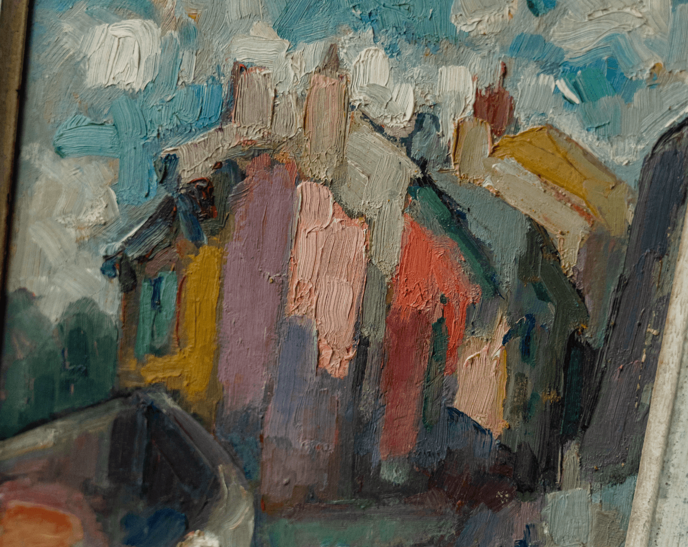 Mid-Century French Impressionist Oil on Board by Muratore - Provençal Village Scene