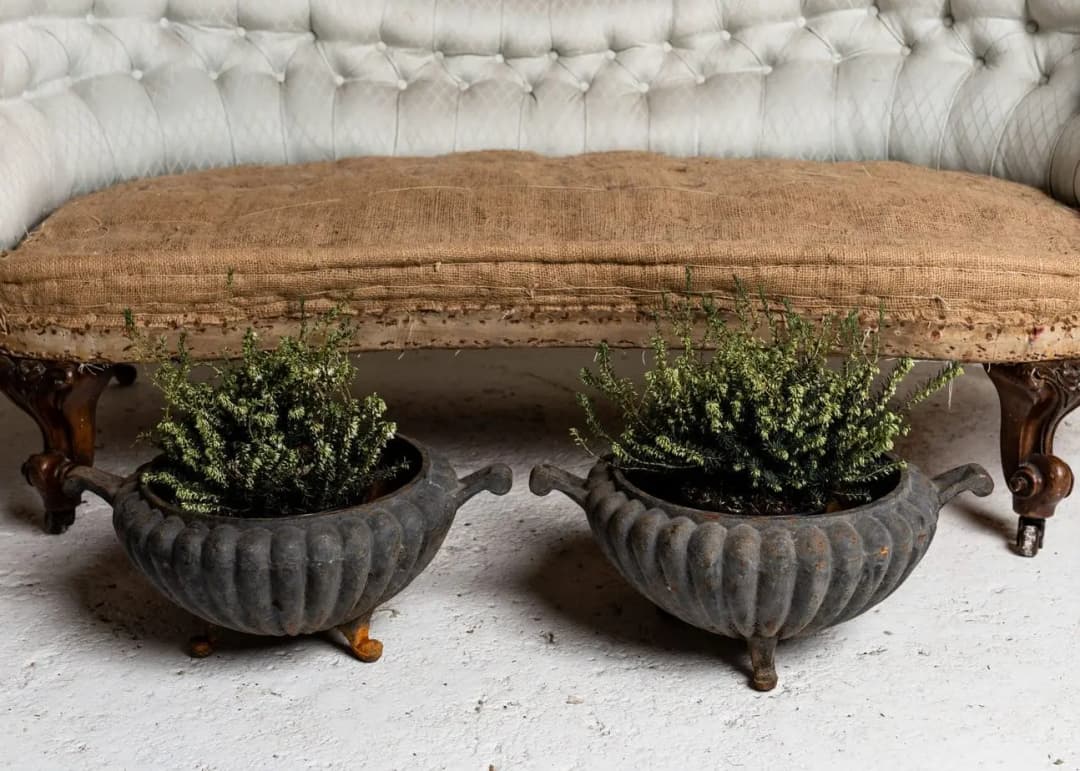 Antique Pair of English Heavy Cast Iron Jardinieres