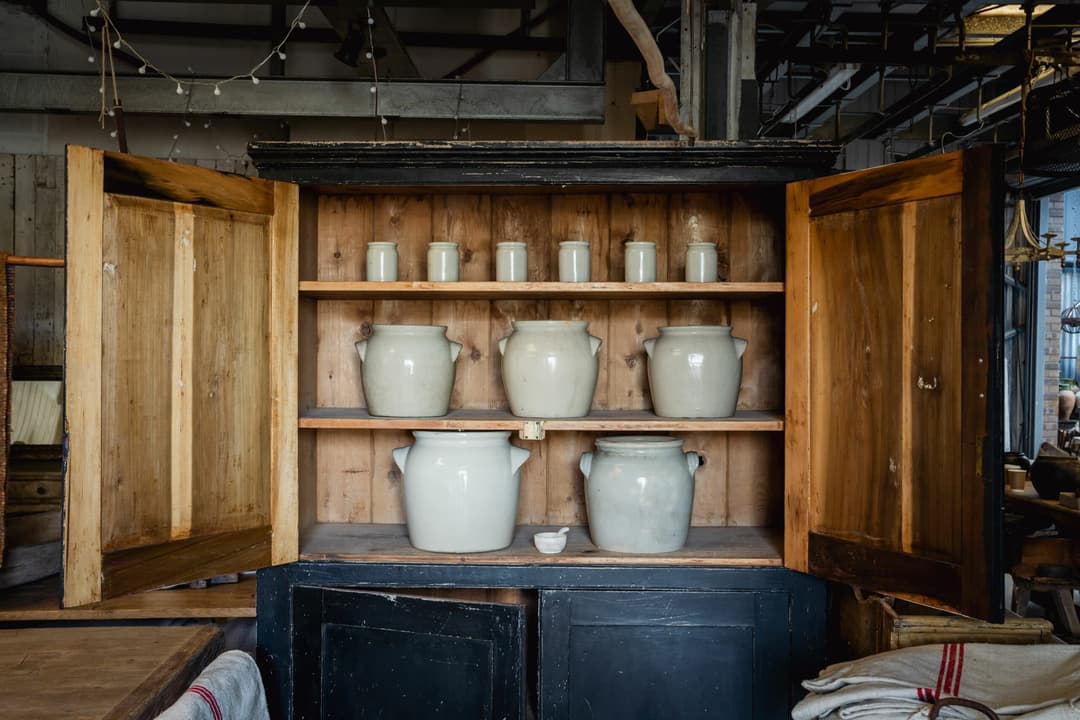 Blue Black 19th Century Pine Housekeeper's Cupboard