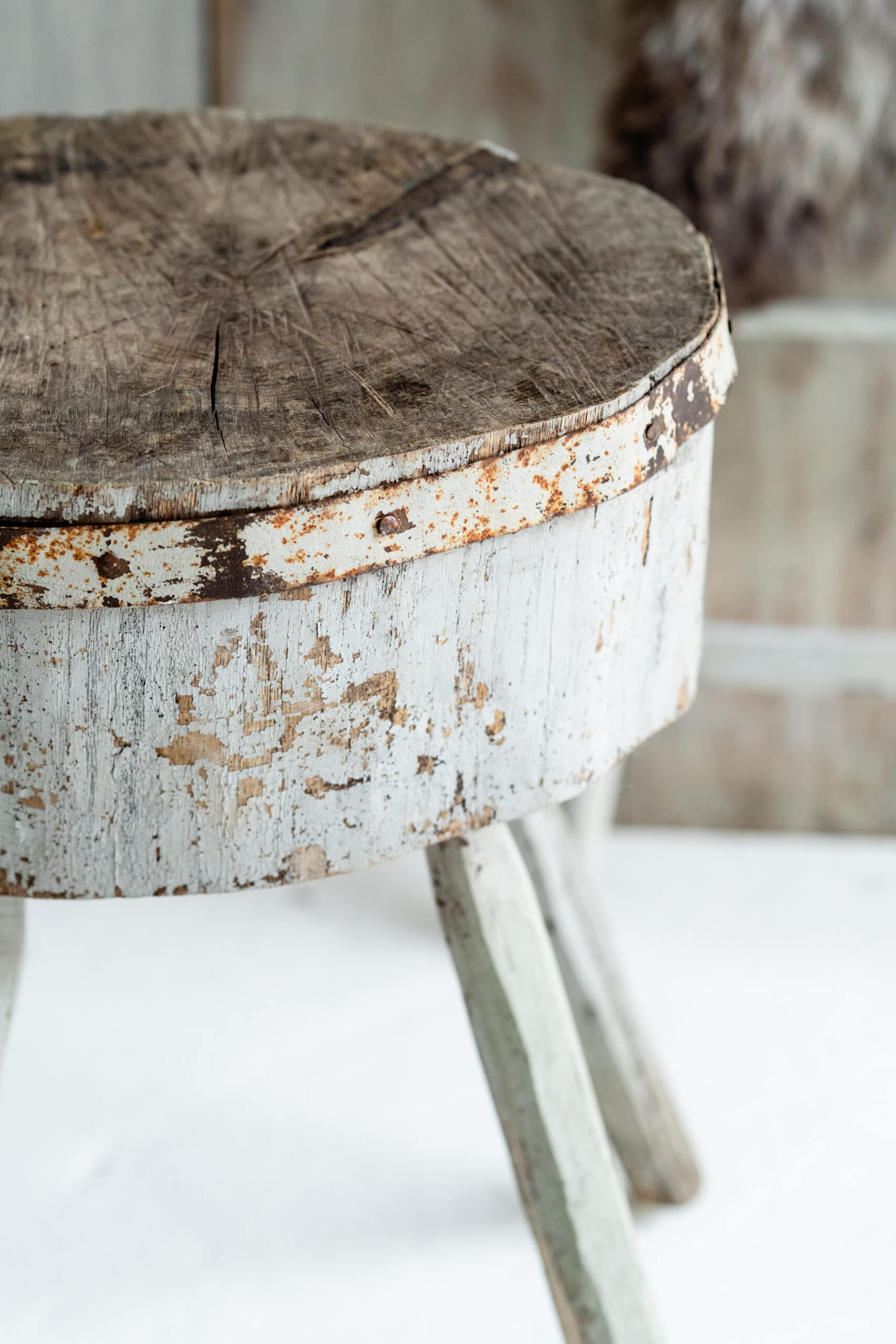 Primitive Formed Iron Strap Bound Chopping Block. English C.1880