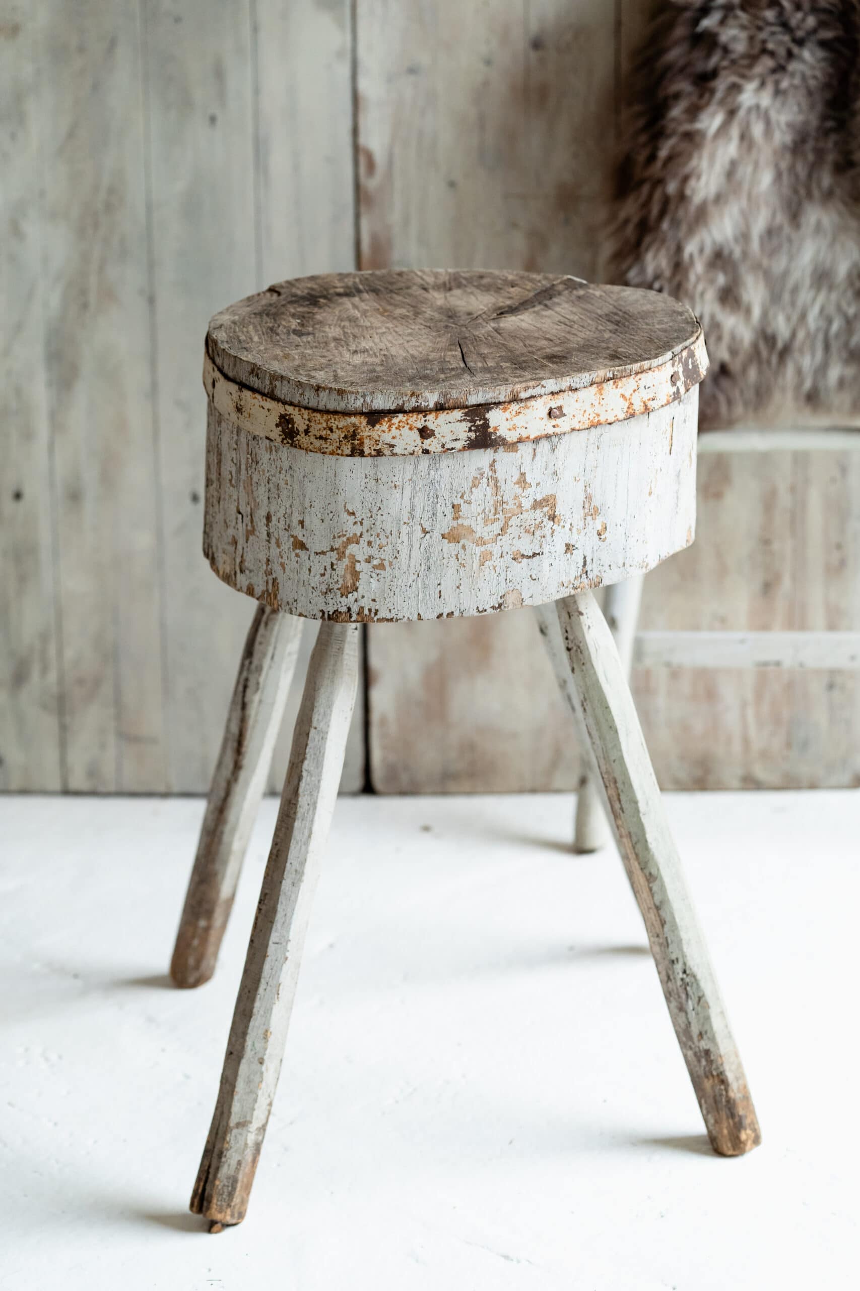 Primitive Formed Iron Strap Bound Chopping Block. English C.1880