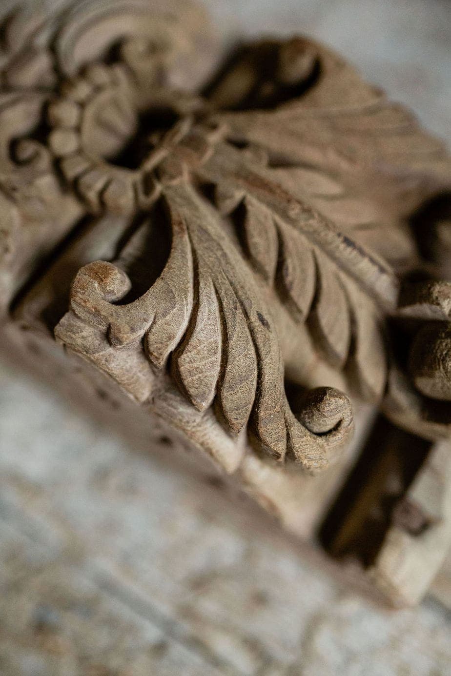 Carved Architectural Corbell Wall Lights with Pale Irish Linen Shades