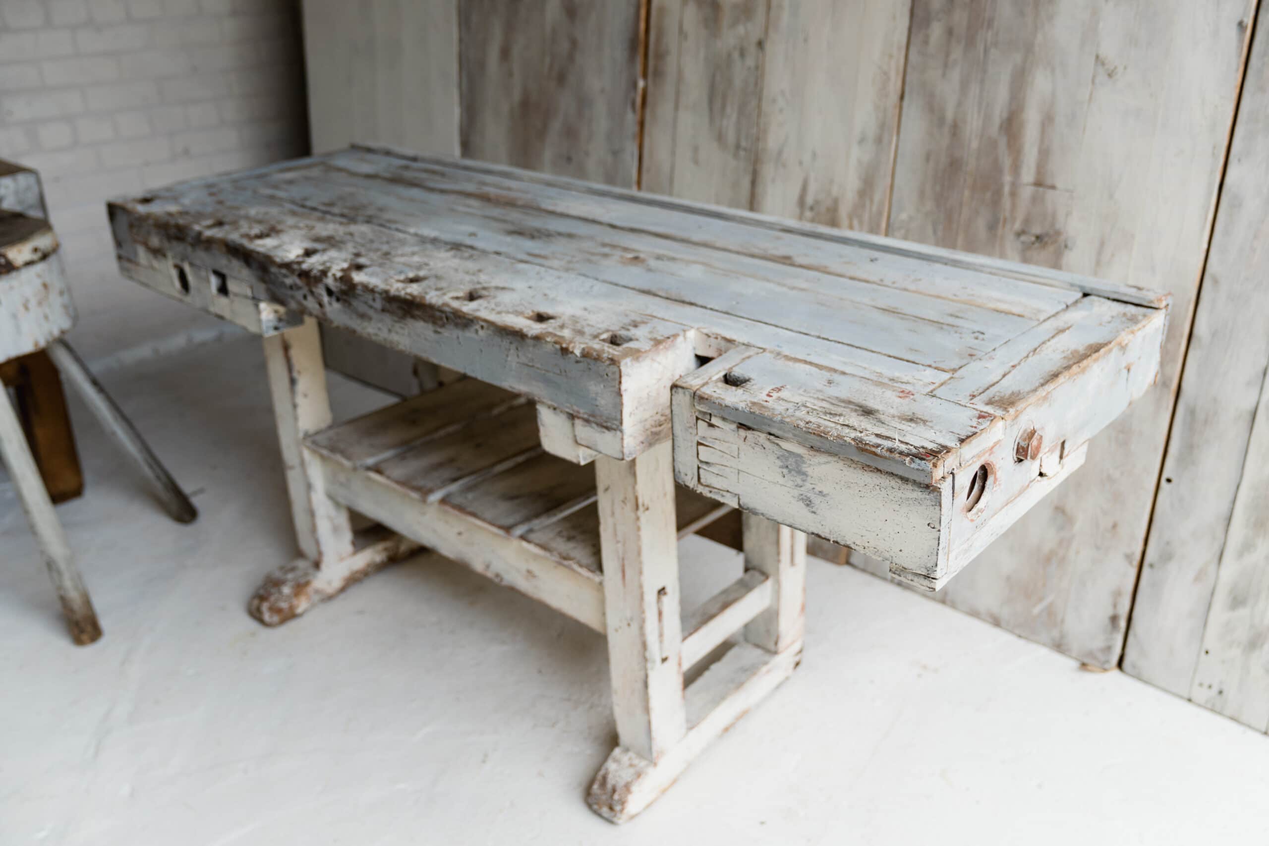 Powder Blue and White French Rustic Workbench