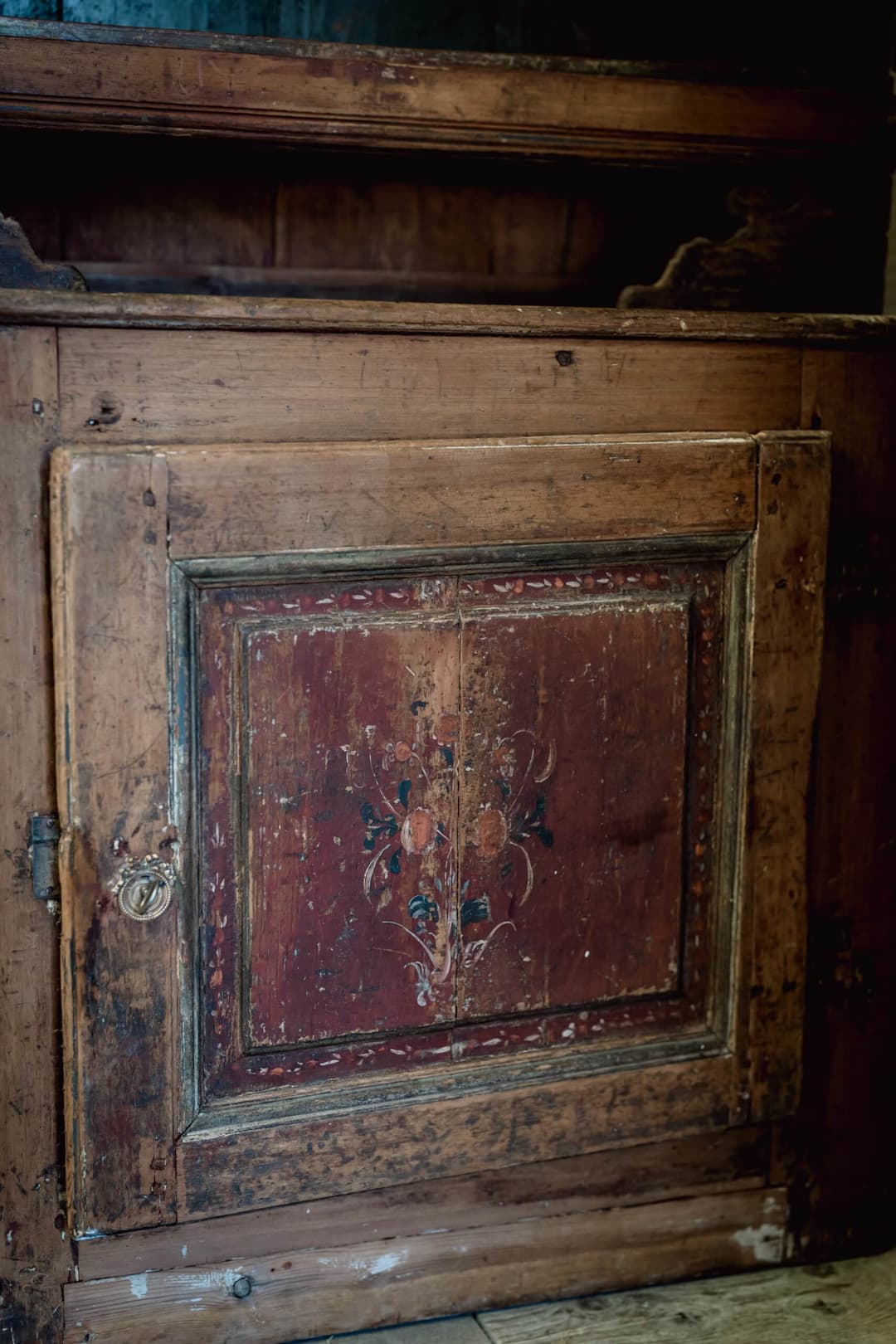 A Rare Swedish Folk Art Cupboard with Original Decorative Painted Panels