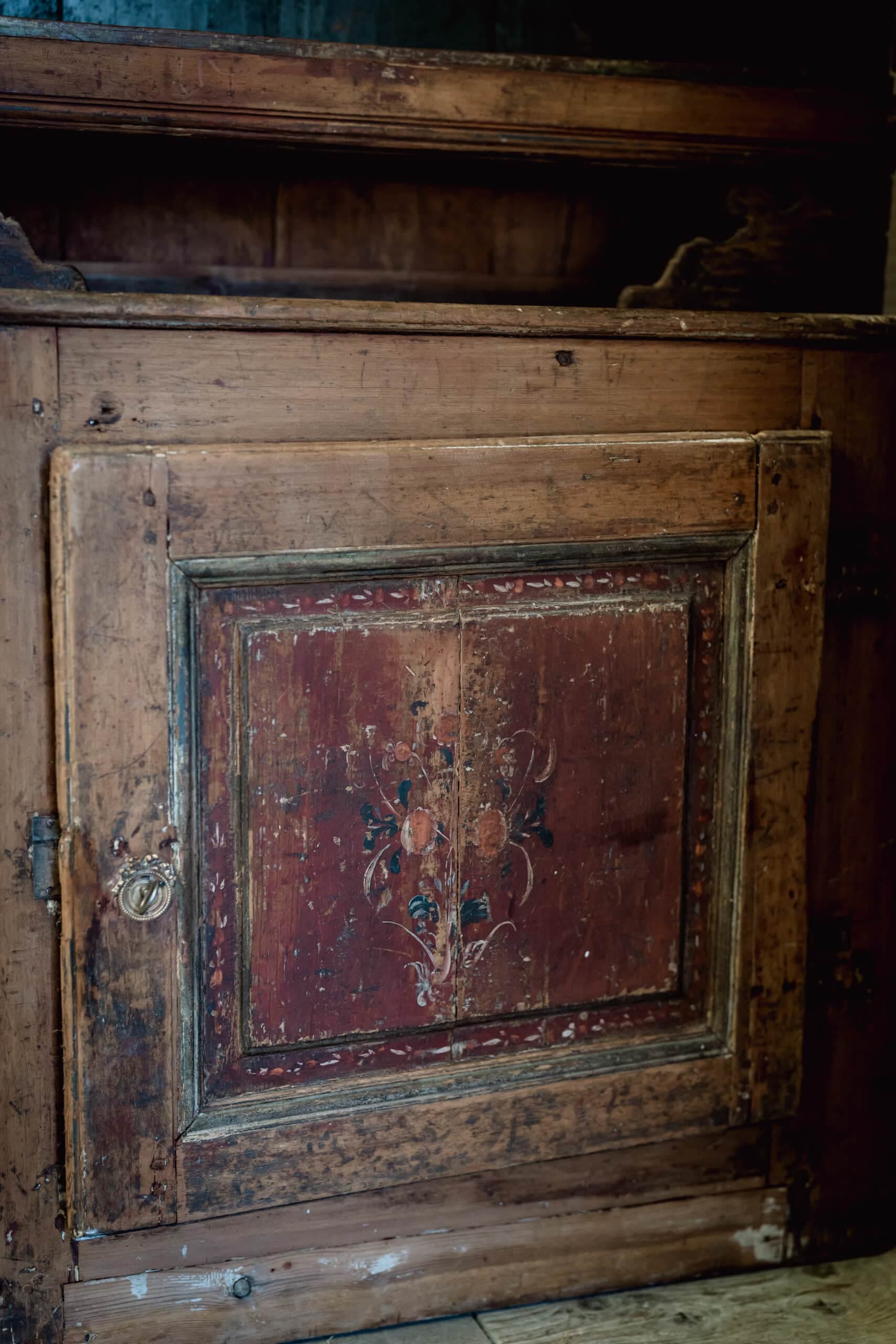 A Rare Swedish Folk Art Cupboard with Original Decorative Painted Panels