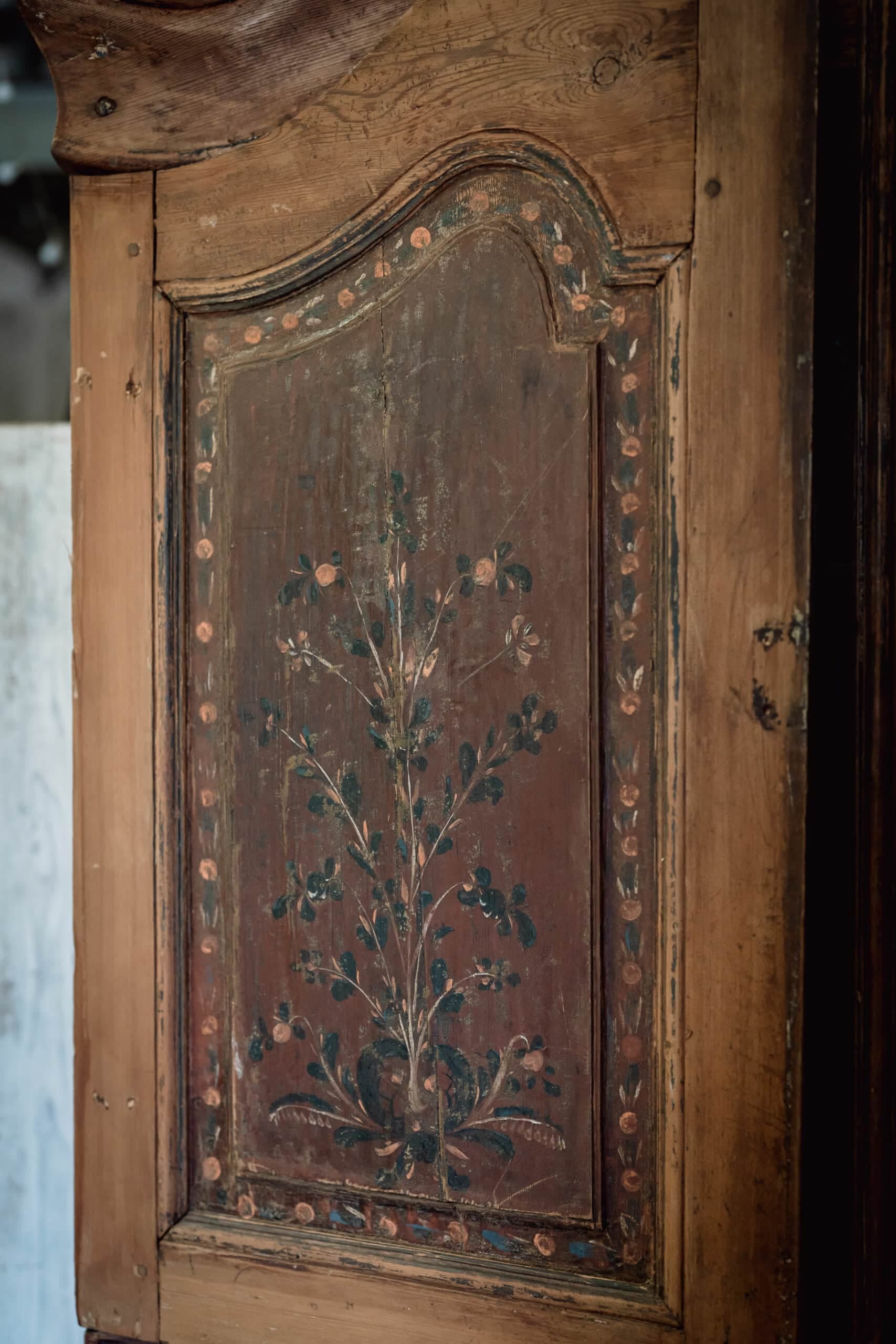 A Rare Swedish Folk Art Cupboard with Original Decorative Painted Panels