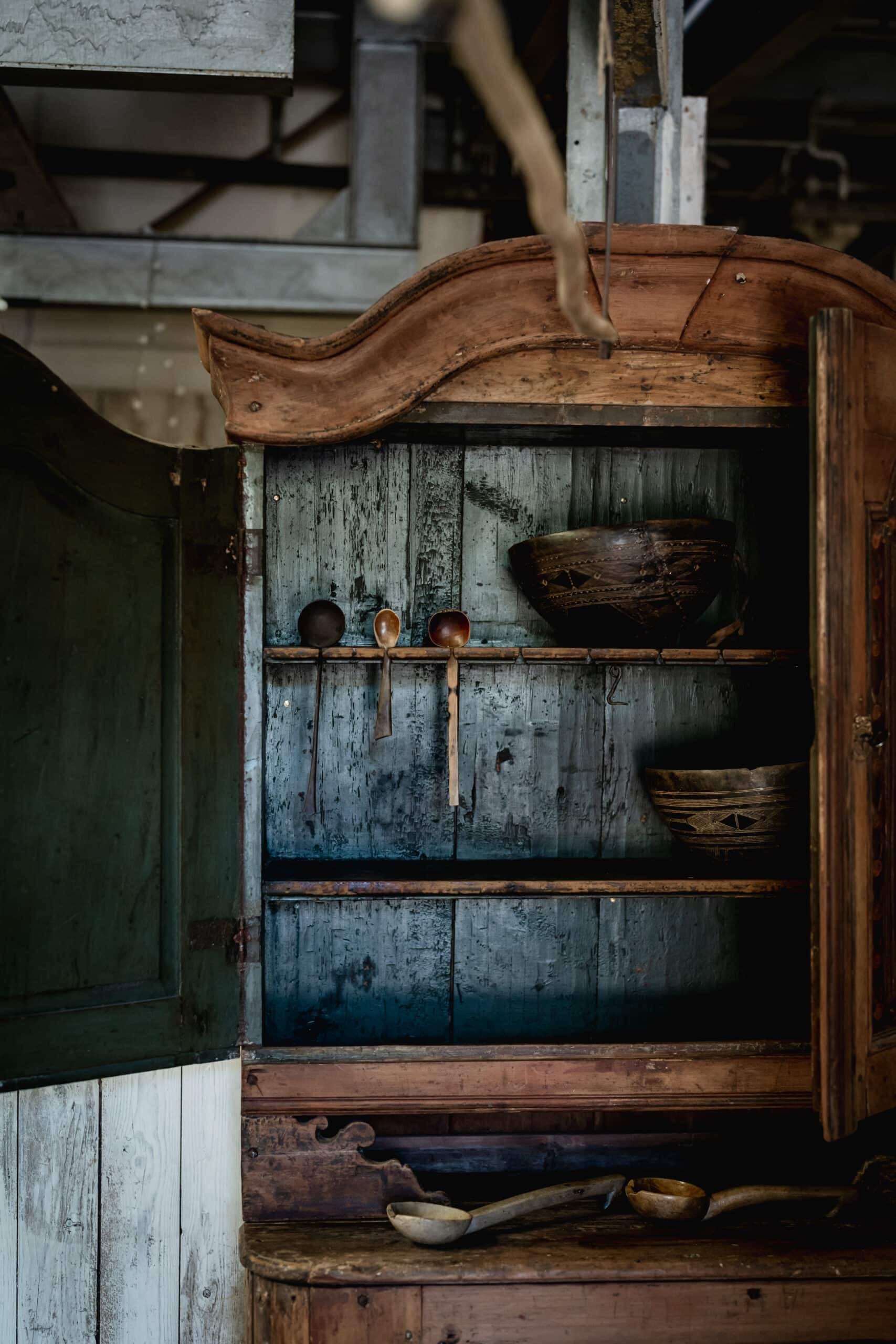 A Rare Swedish Folk Art Cupboard with Original Decorative Painted Panels