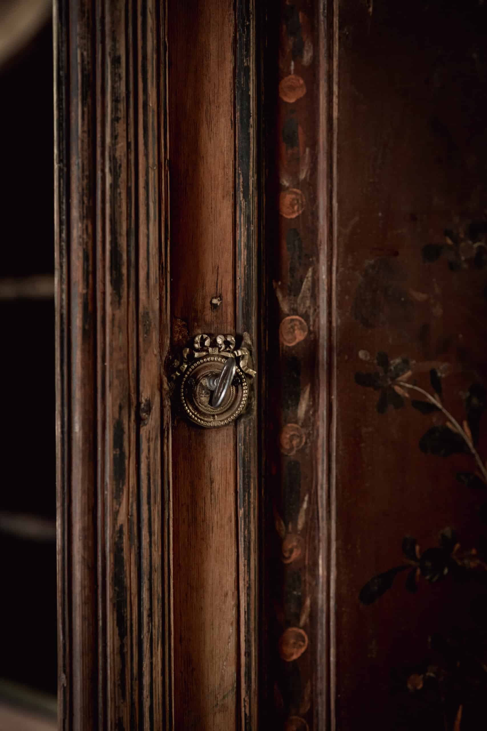 A Rare Swedish Folk Art Cupboard with Original Decorative Painted Panels