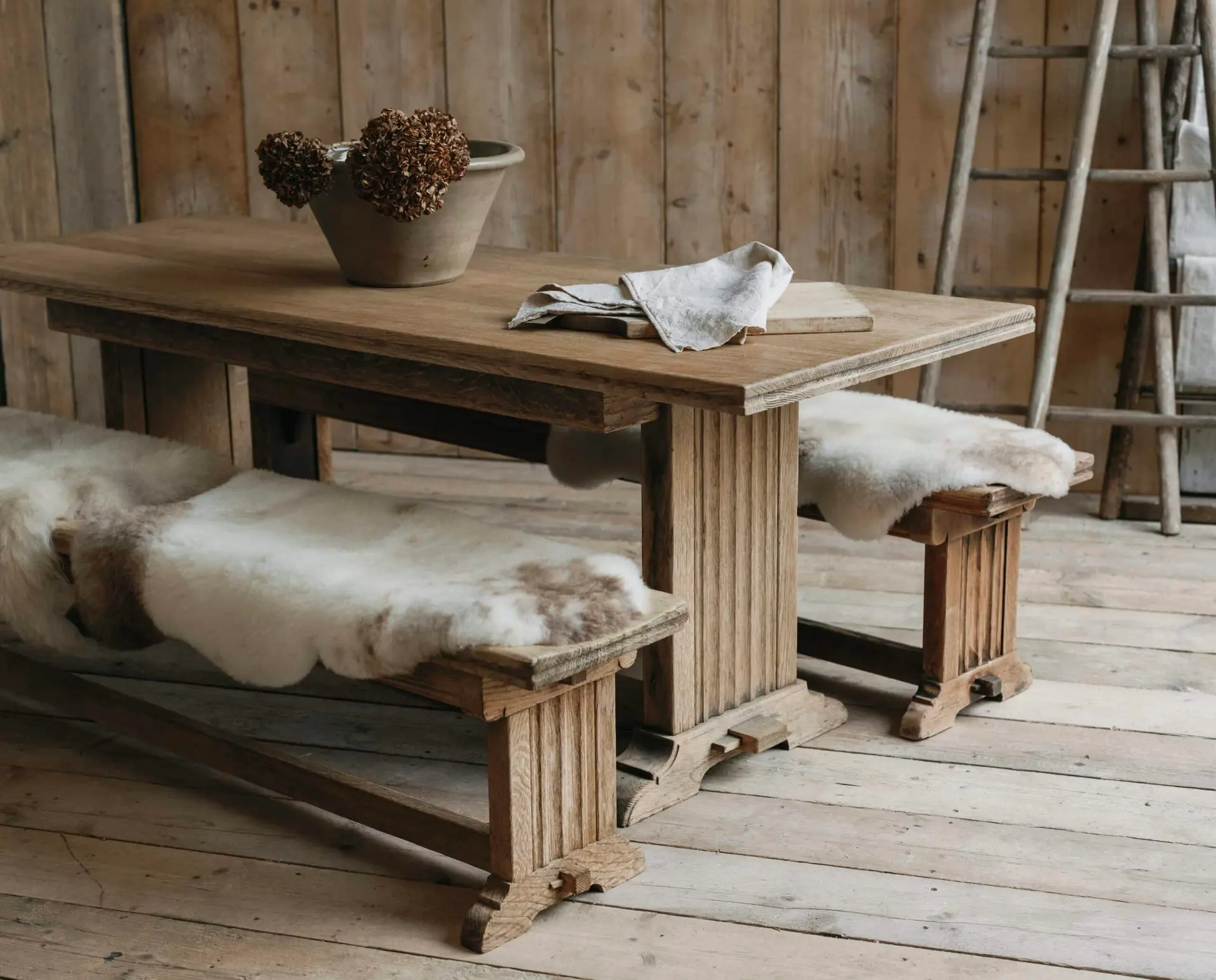 Original English Oak Refectory Tables and Benches